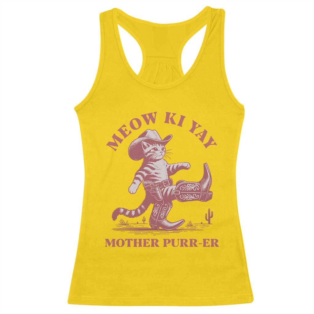Funny Cowboy Cat Racerback Tank Top Western Rodeo Meow Ki Yay Mother Purrer - Wonder Print Shop