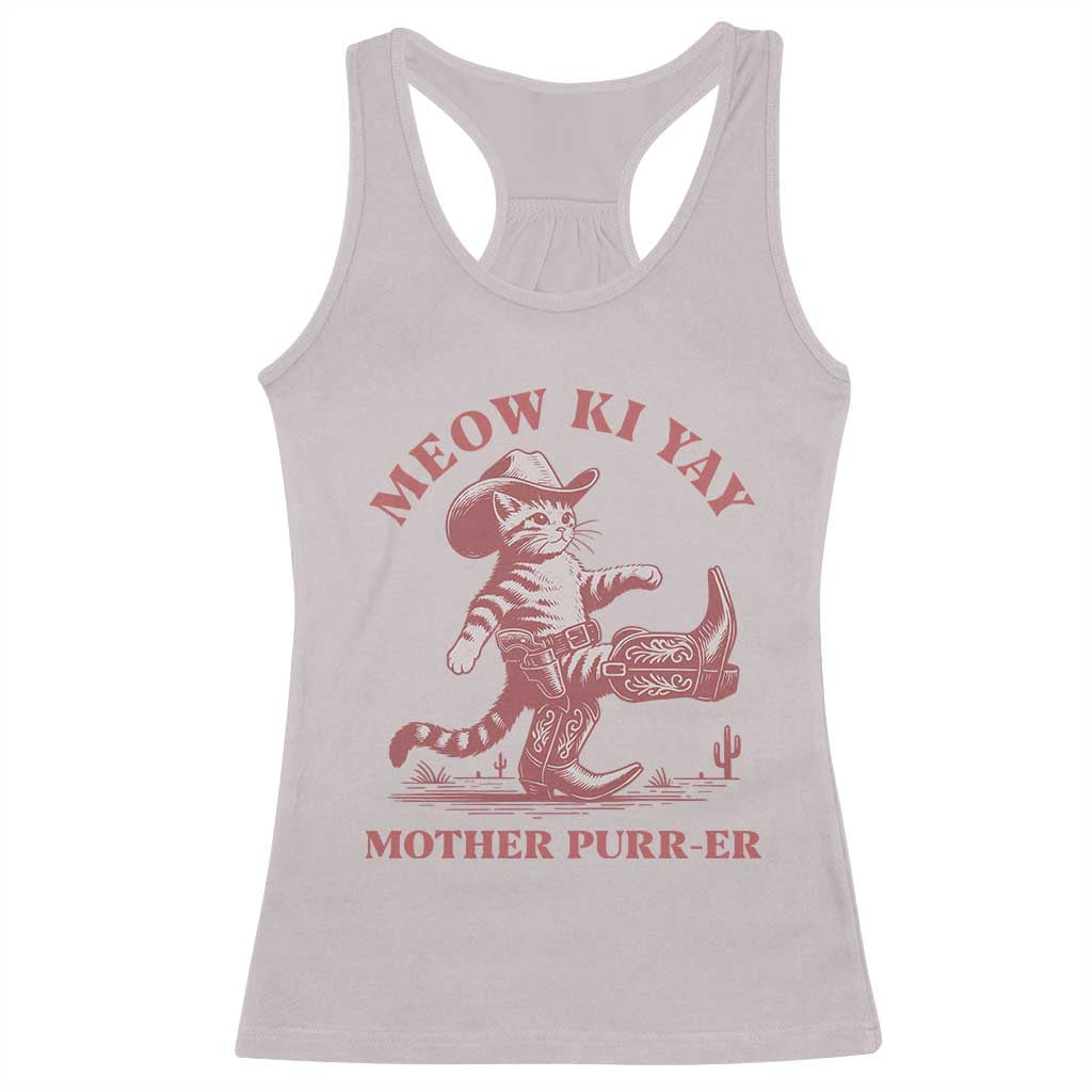 Funny Cowboy Cat Racerback Tank Top Western Rodeo Meow Ki Yay Mother Purrer - Wonder Print Shop