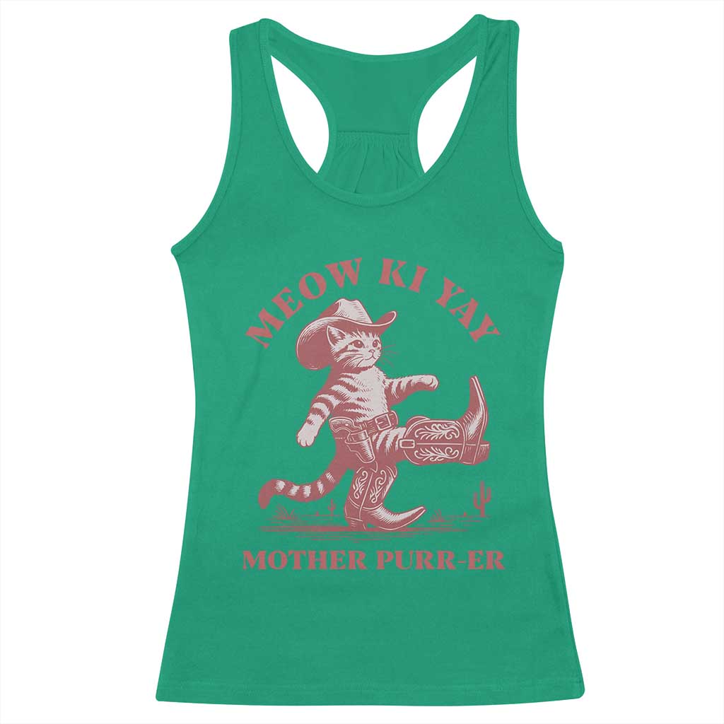 Funny Cowboy Cat Racerback Tank Top Western Rodeo Meow Ki Yay Mother Purrer - Wonder Print Shop