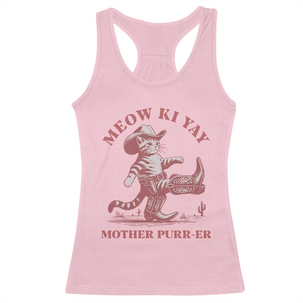 Funny Cowboy Cat Racerback Tank Top Western Rodeo Meow Ki Yay Mother Purrer - Wonder Print Shop