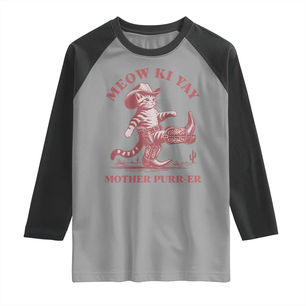 Funny Cowboy Cat Raglan Shirt Western Rodeo Meow Ki Yay Mother Purrer - Wonder Print Shop
