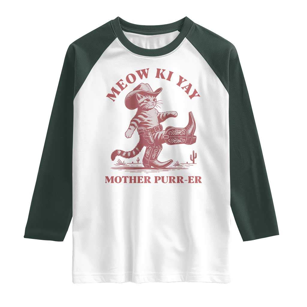 Funny Cowboy Cat Raglan Shirt Western Rodeo Meow Ki Yay Mother Purrer - Wonder Print Shop