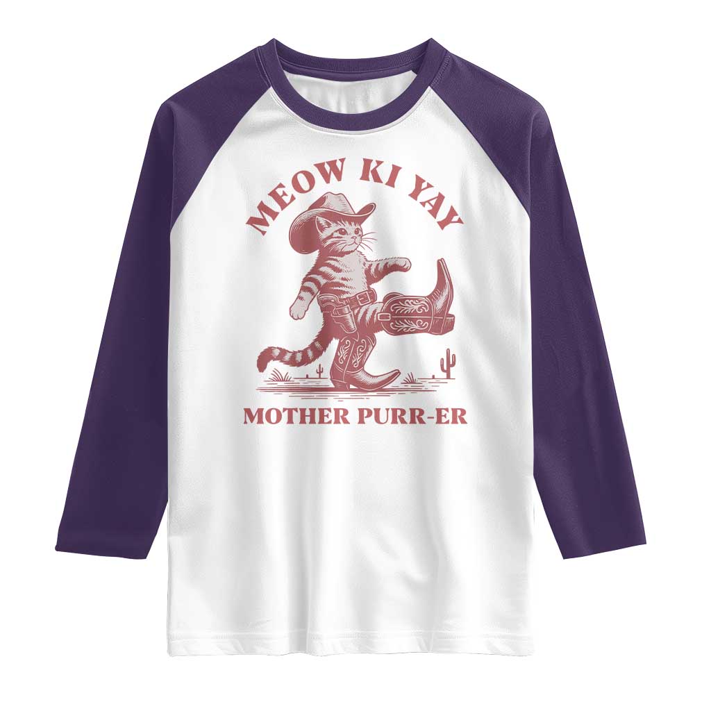 Funny Cowboy Cat Raglan Shirt Western Rodeo Meow Ki Yay Mother Purrer - Wonder Print Shop