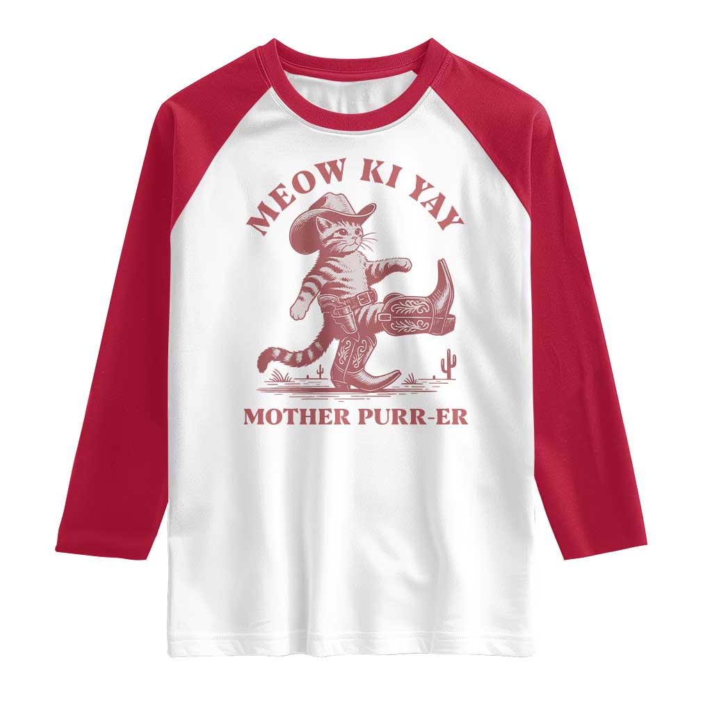 Funny Cowboy Cat Raglan Shirt Western Rodeo Meow Ki Yay Mother Purrer - Wonder Print Shop