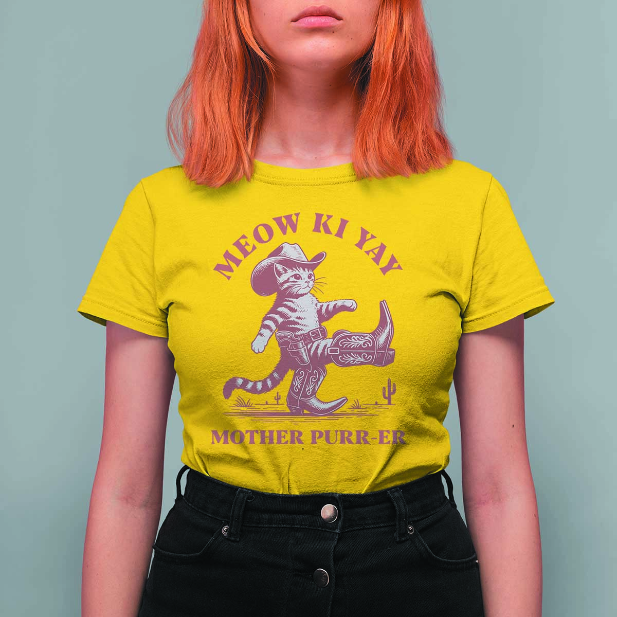 Funny Cowboy Cat T Shirt For Women Western Rodeo Meow Ki Yay Mother Purrer - Wonder Print Shop