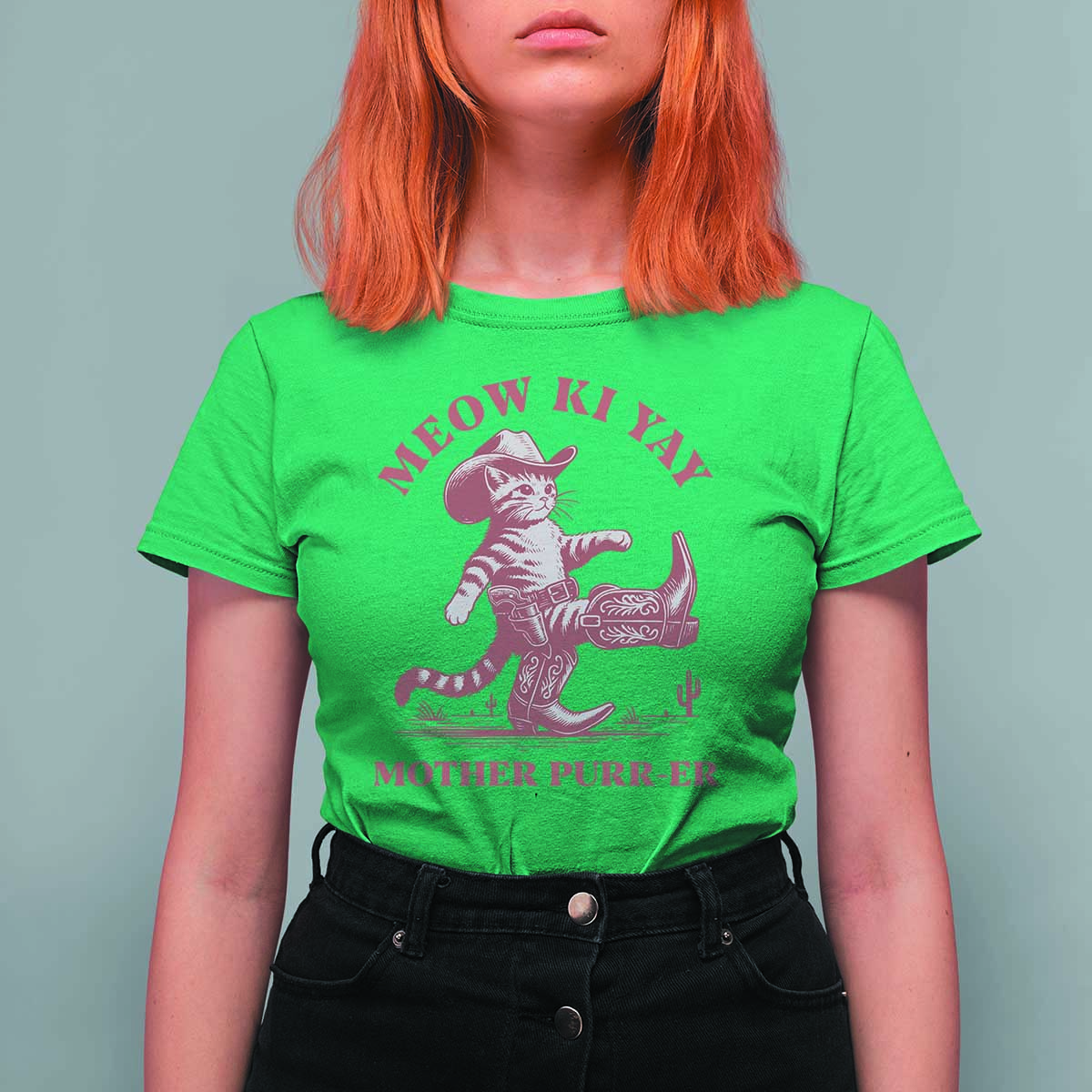 Funny Cowboy Cat T Shirt For Women Western Rodeo Meow Ki Yay Mother Purrer - Wonder Print Shop