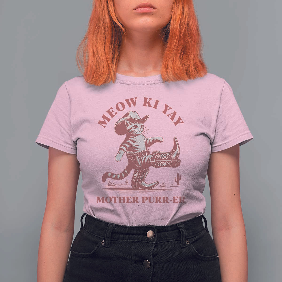 Funny Cowboy Cat T Shirt For Women Western Rodeo Meow Ki Yay Mother Purrer - Wonder Print Shop
