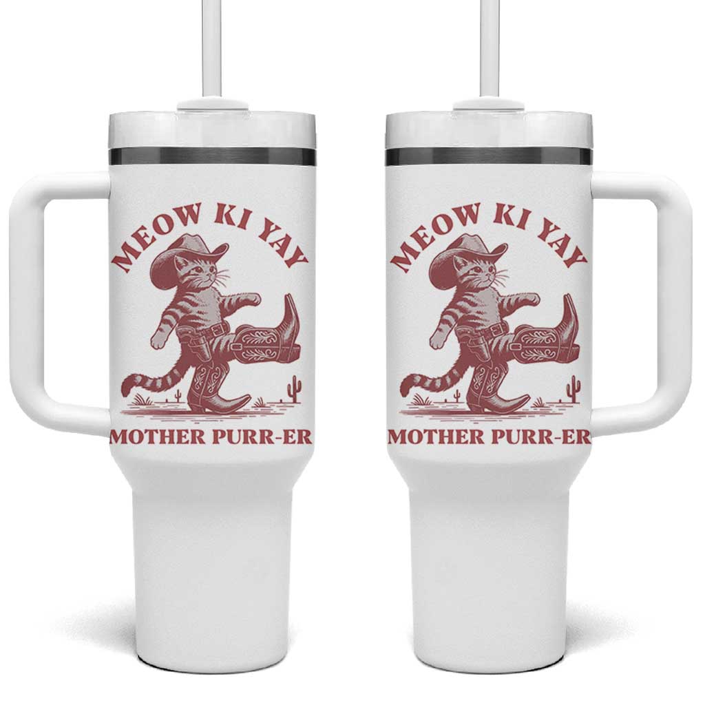 Funny Cowboy Cat Tumbler With Handle Western Rodeo Meow Ki Yay Mother Purrer - Wonder Print Shop