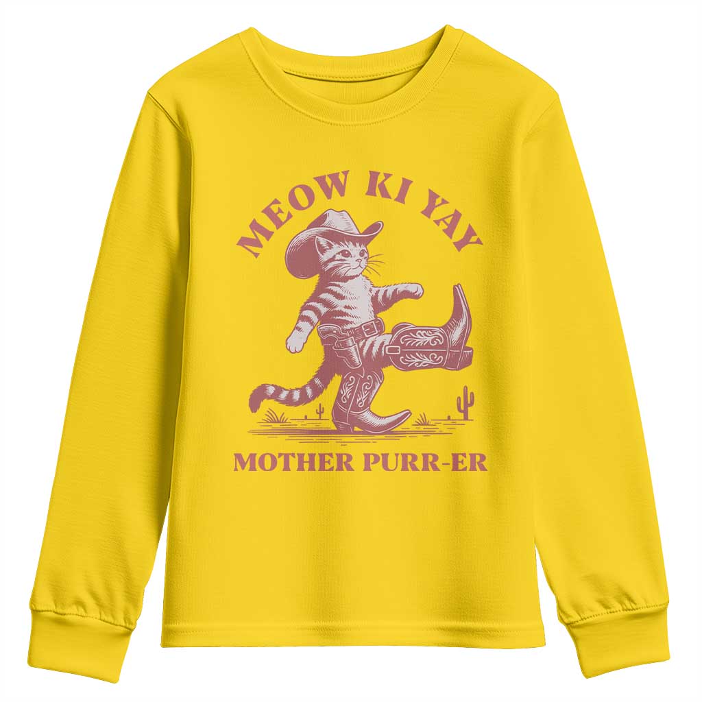 Funny Cowboy Cat Youth Sweatshirt Western Rodeo Meow Ki Yay Mother Purrer - Wonder Print Shop