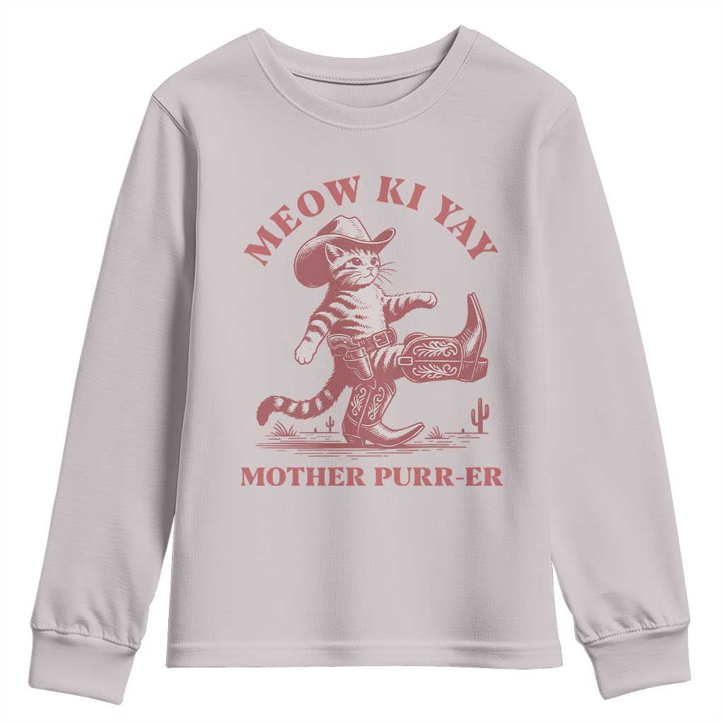 Funny Cowboy Cat Youth Sweatshirt Western Rodeo Meow Ki Yay Mother Purrer - Wonder Print Shop