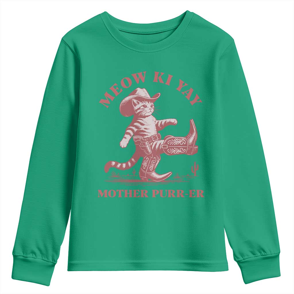 Funny Cowboy Cat Youth Sweatshirt Western Rodeo Meow Ki Yay Mother Purrer - Wonder Print Shop