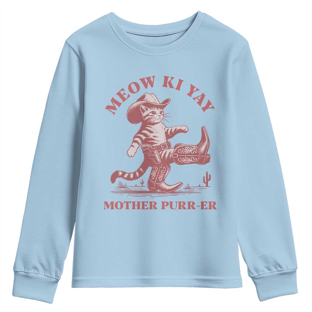 Funny Cowboy Cat Youth Sweatshirt Western Rodeo Meow Ki Yay Mother Purrer - Wonder Print Shop