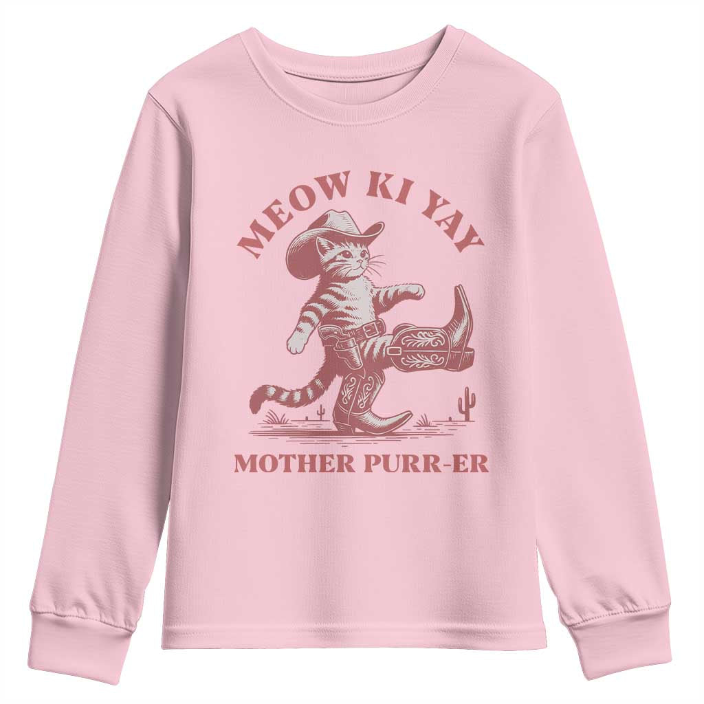 Funny Cowboy Cat Youth Sweatshirt Western Rodeo Meow Ki Yay Mother Purrer - Wonder Print Shop