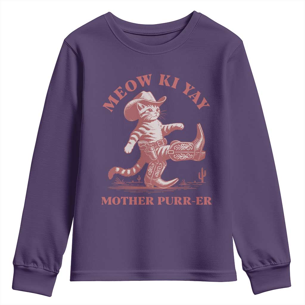 Funny Cowboy Cat Youth Sweatshirt Western Rodeo Meow Ki Yay Mother Purrer - Wonder Print Shop