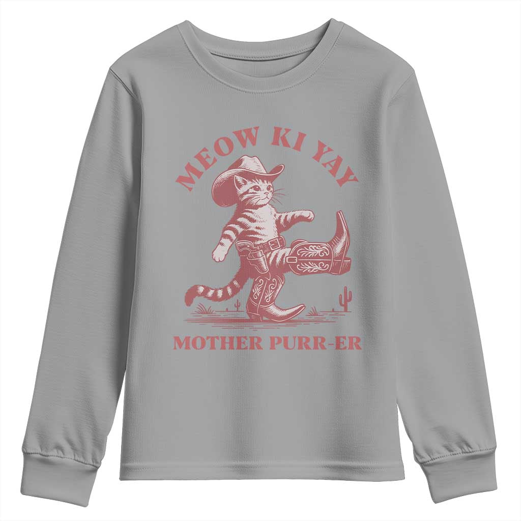 Funny Cowboy Cat Youth Sweatshirt Western Rodeo Meow Ki Yay Mother Purrer - Wonder Print Shop