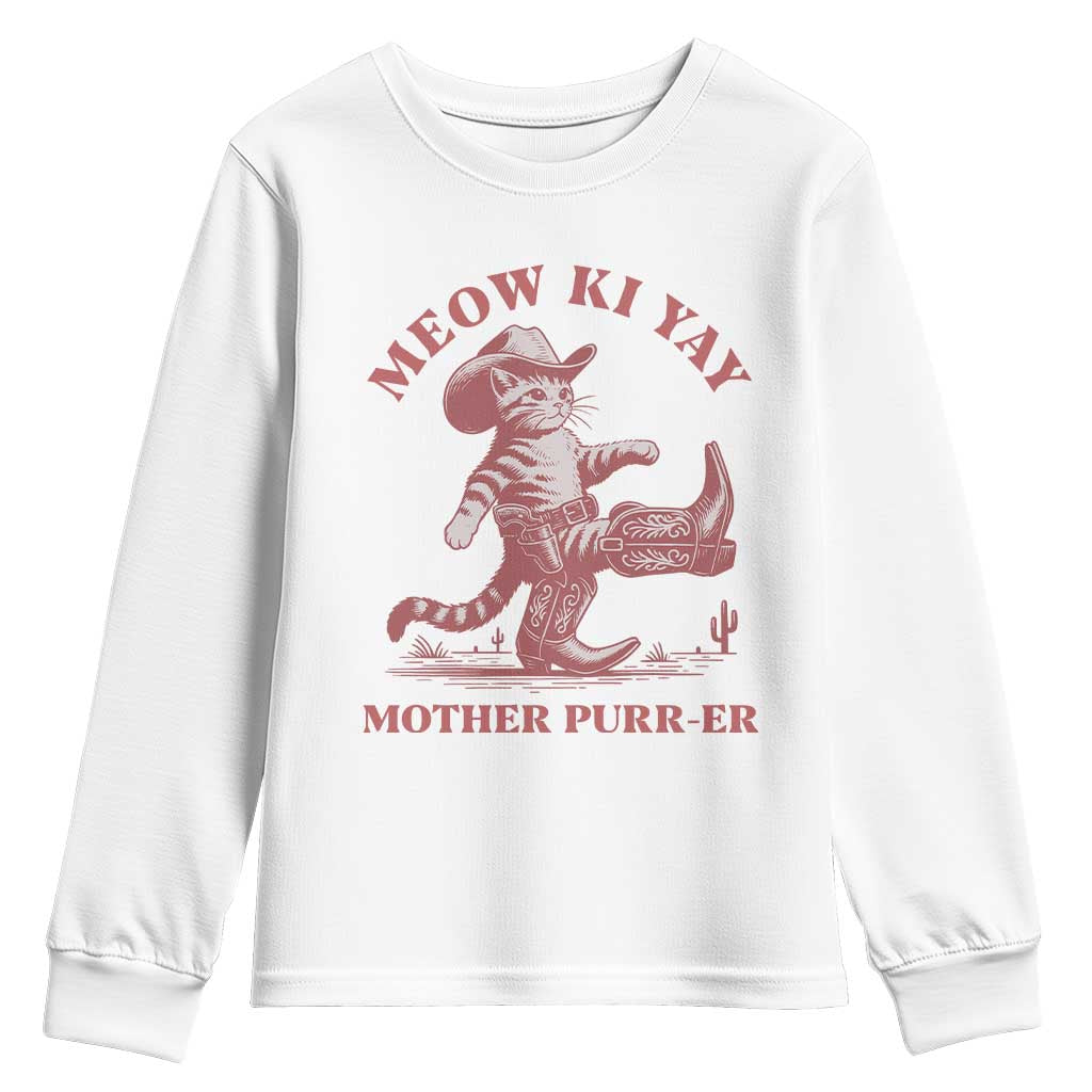 Funny Cowboy Cat Youth Sweatshirt Western Rodeo Meow Ki Yay Mother Purrer - Wonder Print Shop