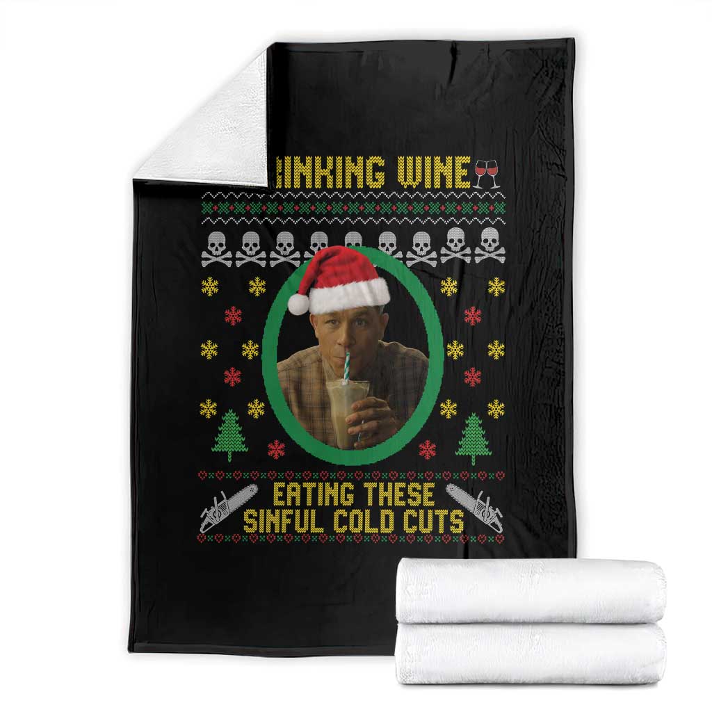 Charlie Hunnam Ed Gein Throw Blanket Drinking Wine Eating These Sinful Cold Cuts - Wonder Print Shop
