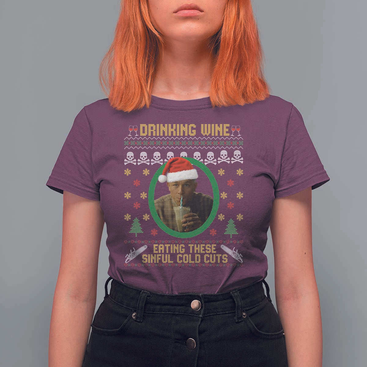 Charlie Hunnam Ed Gein T Shirt For Women Drinking Wine Eating These Sinful Cold Cuts - Wonder Print Shop