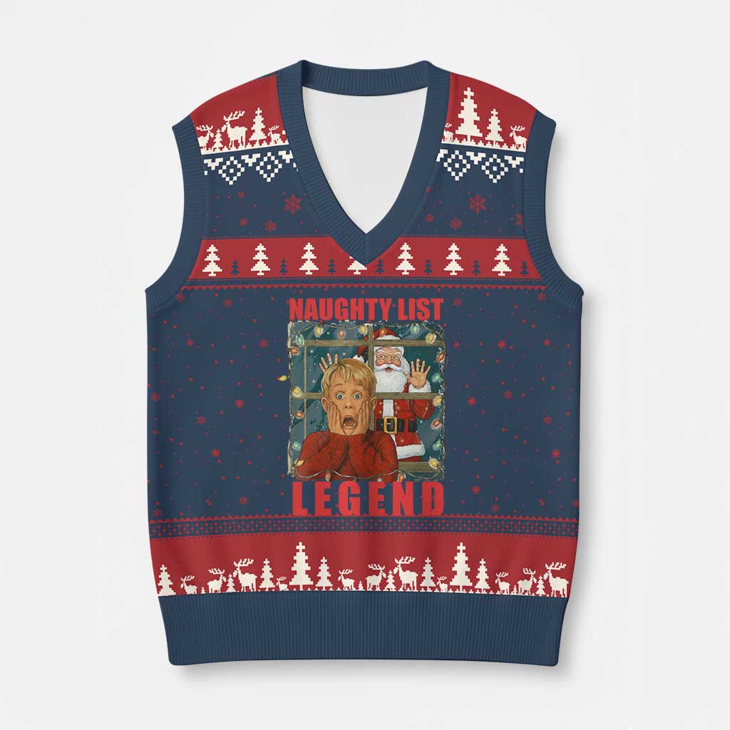 Santa Xmas Movie Funny V-Neck Knit Sweater Vest Naughty List Legend - Wonder Print Shop
