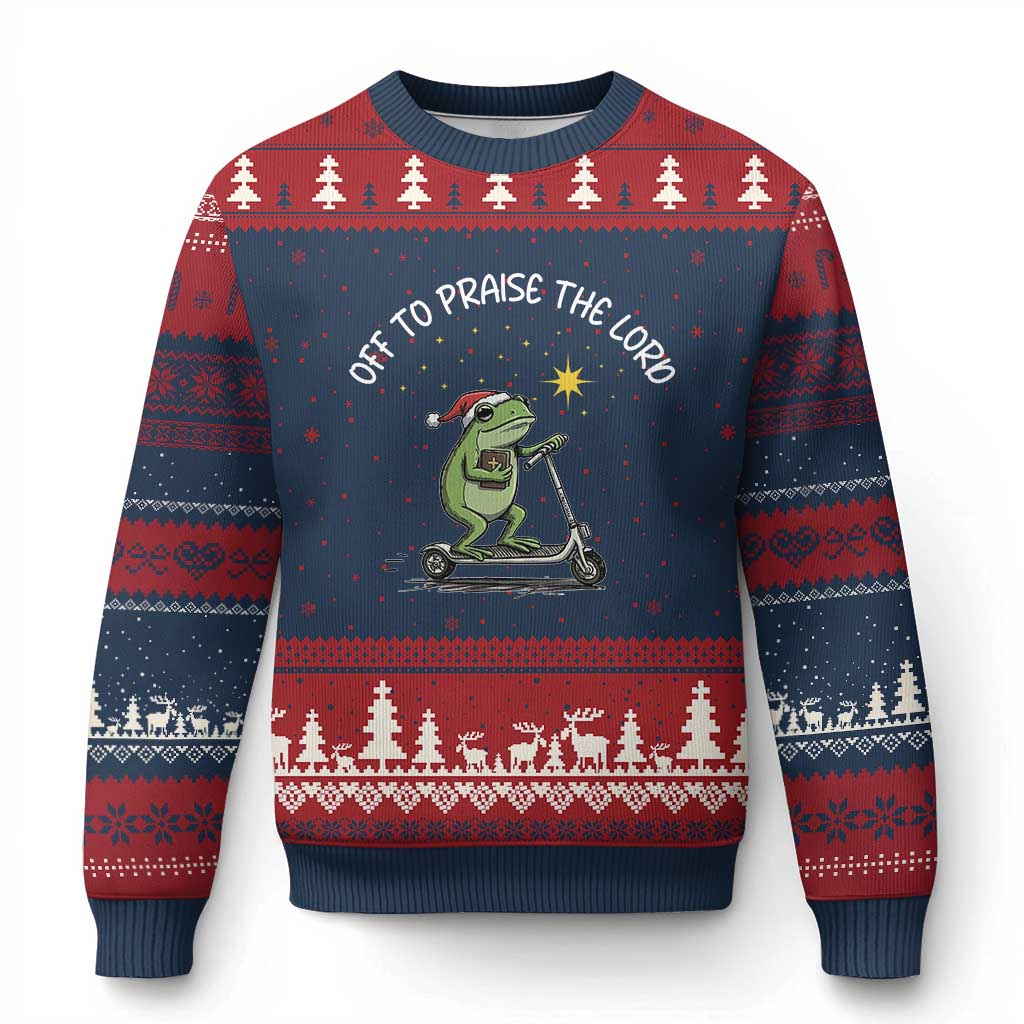 Funny Frog Christian Ugly Christmas Sweater Off To Praise The Lord - Wonder Print Shop
