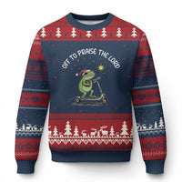 Funny Frog Christian Ugly Christmas Sweater Off To Praise The Lord - Wonder Print Shop