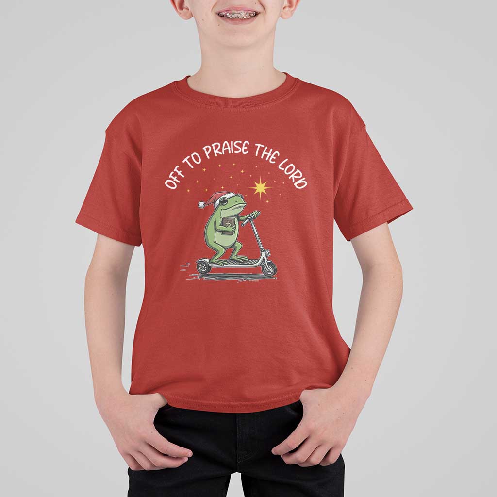 Funny Frog Christian T Shirt For Kid Off To Praise The Lord - Wonder Print Shop
