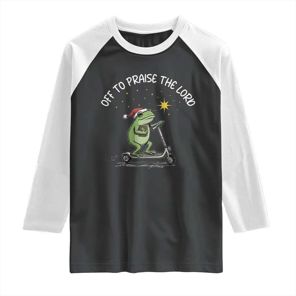 Funny Frog Christian Raglan Shirt Off To Praise The Lord - Wonder Print Shop