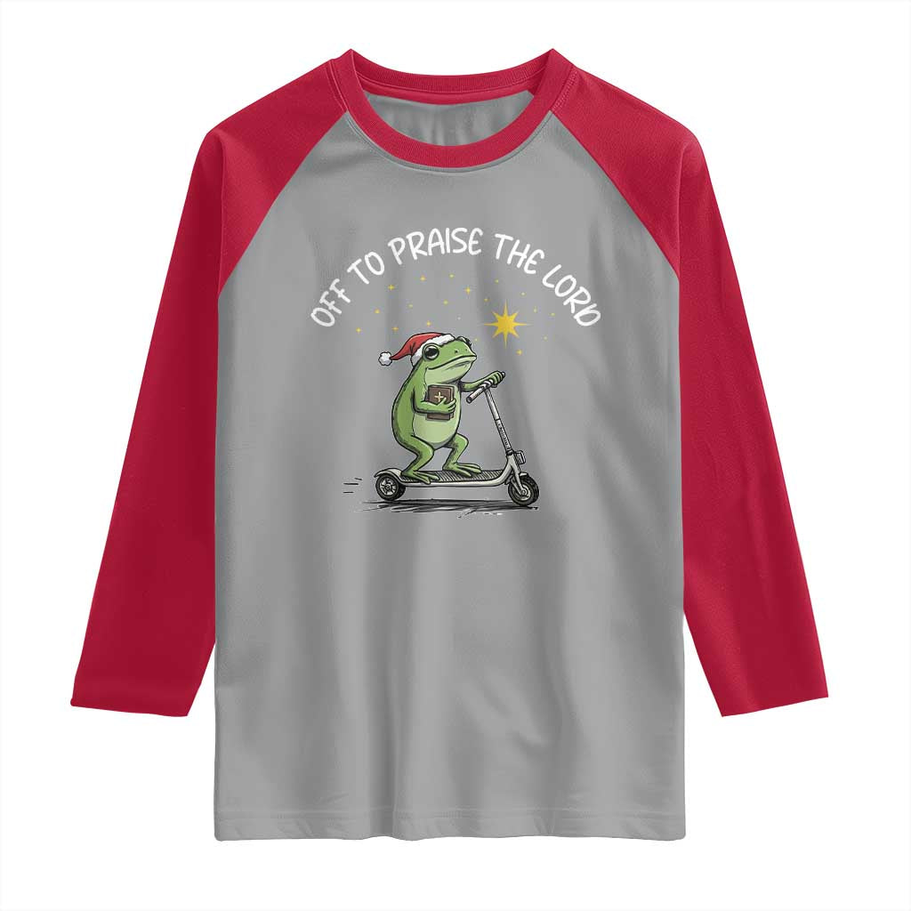 Funny Frog Christian Raglan Shirt Off To Praise The Lord - Wonder Print Shop