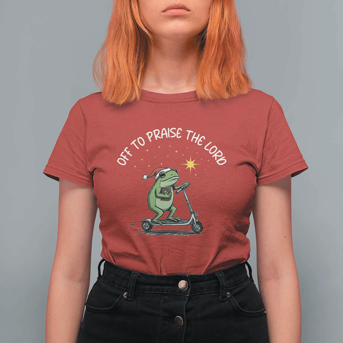 Funny Frog Christian T Shirt For Women Off To Praise The Lord - Wonder Print Shop