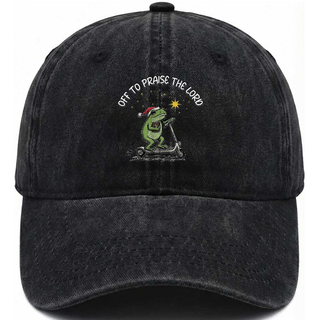 Funny Frog Christian Washed Cotton Baseball Cap Off To Praise The Lord