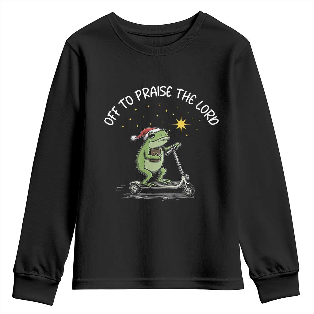 Funny Frog Christian Youth Sweatshirt Off To Praise The Lord - Wonder Print Shop