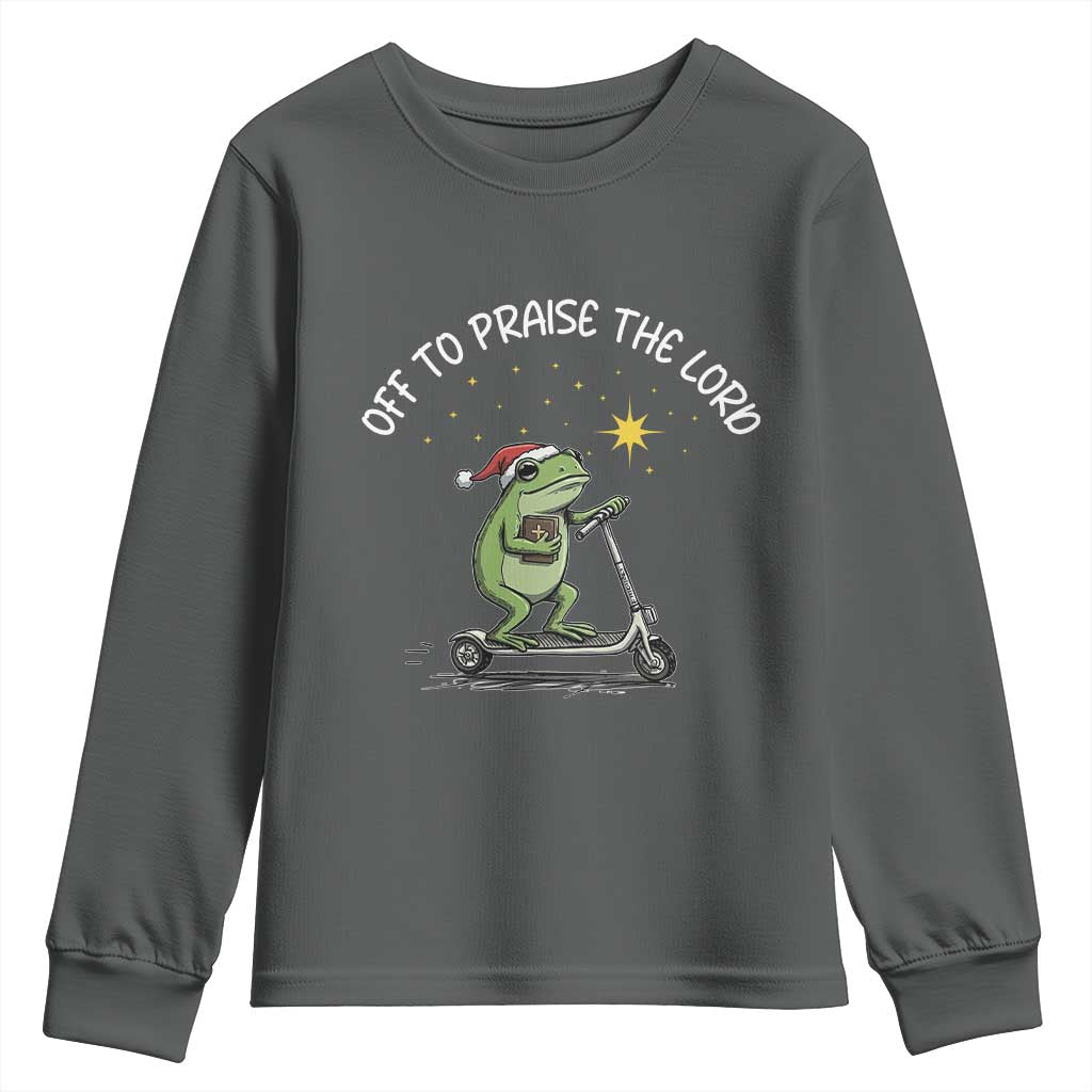 Funny Frog Christian Youth Sweatshirt Off To Praise The Lord - Wonder Print Shop