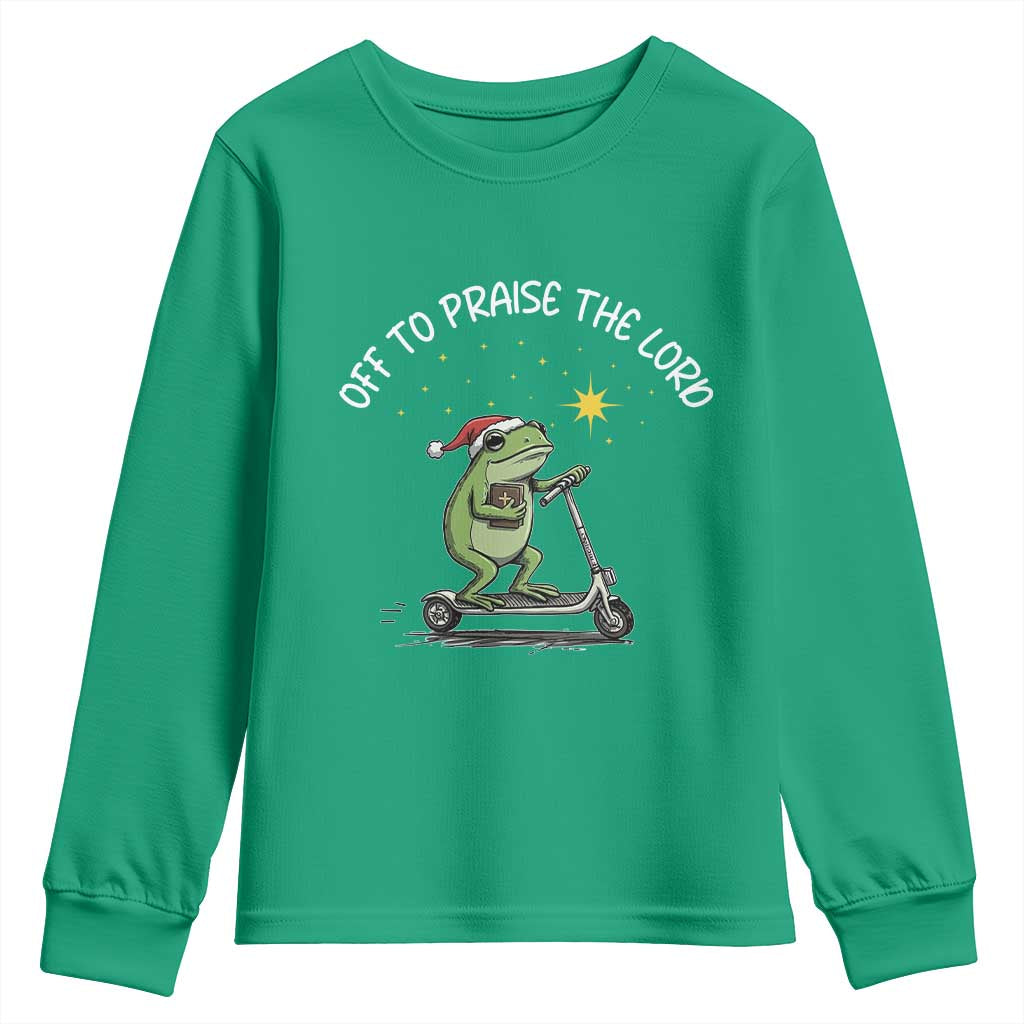 Funny Frog Christian Youth Sweatshirt Off To Praise The Lord - Wonder Print Shop