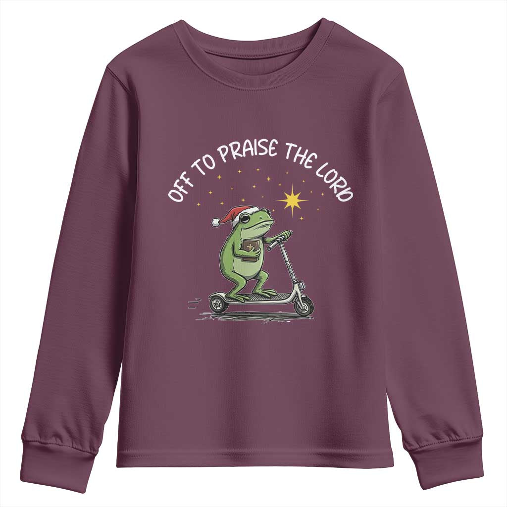 Funny Frog Christian Youth Sweatshirt Off To Praise The Lord - Wonder Print Shop