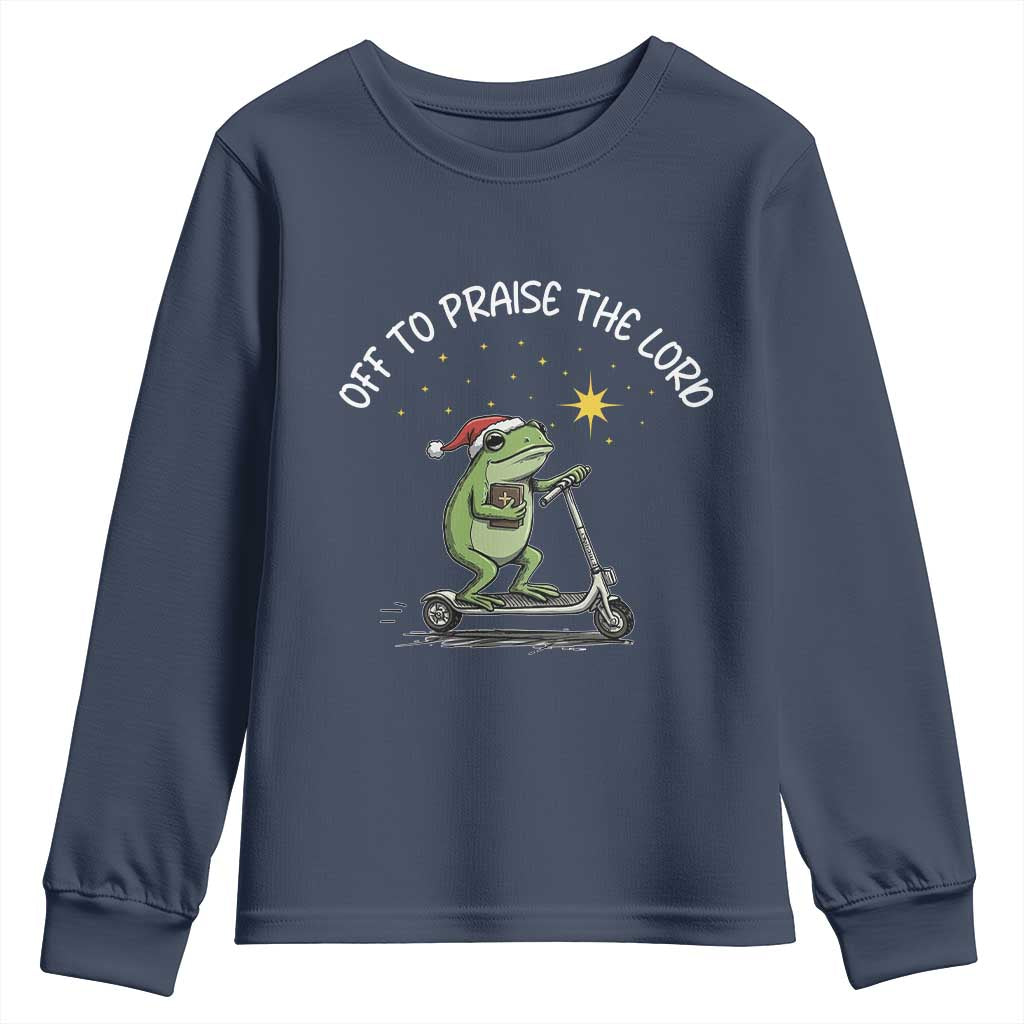 Funny Frog Christian Youth Sweatshirt Off To Praise The Lord - Wonder Print Shop