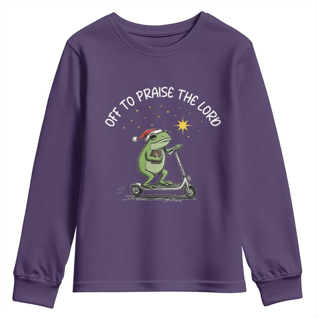 Funny Frog Christian Youth Sweatshirt Off To Praise The Lord - Wonder Print Shop