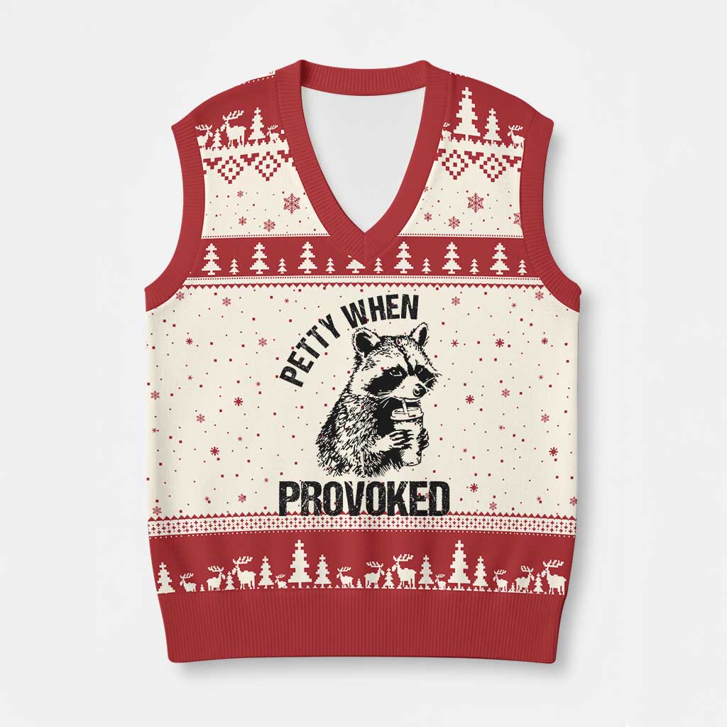 Petty When Provoked V-Neck Knit Sweater Vest Funny Raccoon Meme - Wonder Print Shop