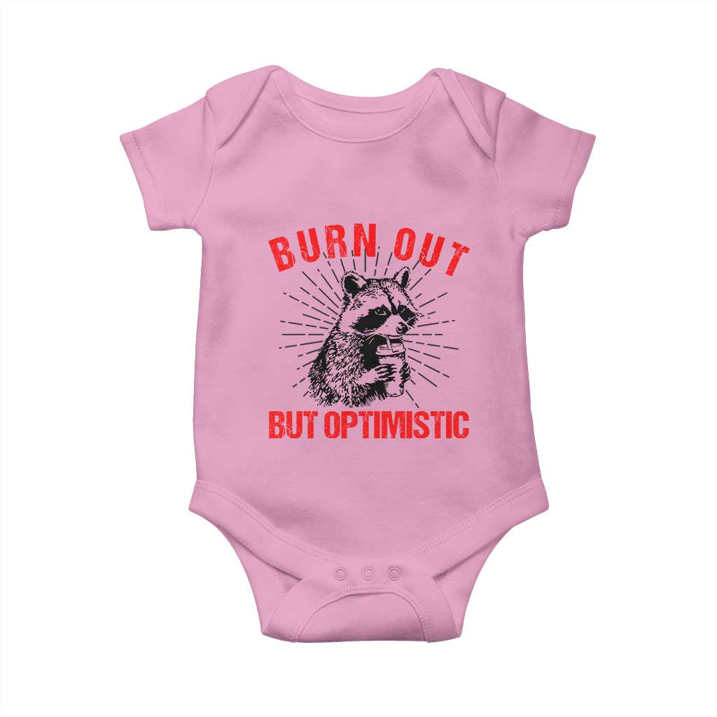 Burnt Out But Optimistic Baby Onesie Funny Raccoon Meme - Wonder Print Shop