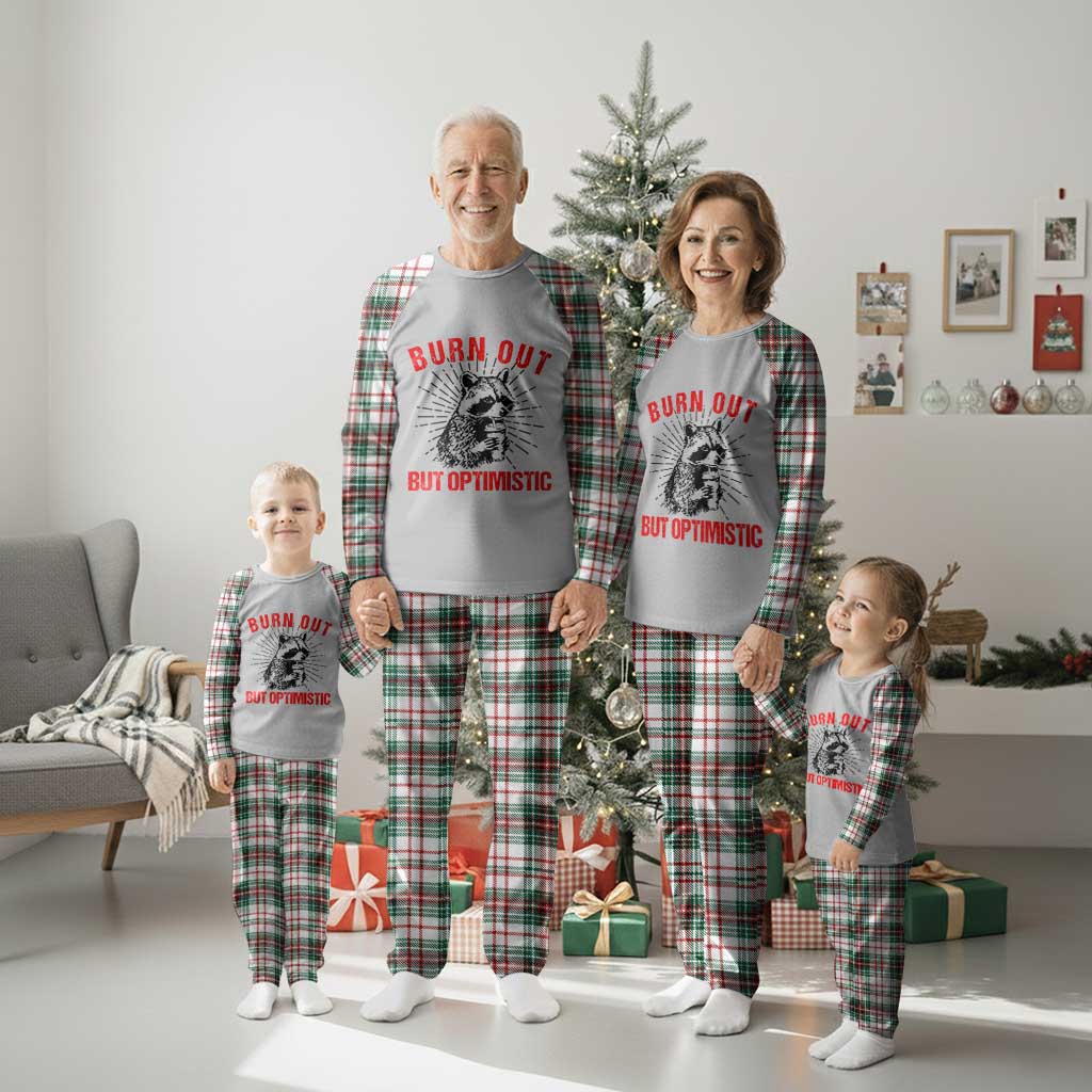 Burnt Out But Optimistic Plaid Pajama Set Funny Raccoon Meme - Wonder Print Shop
