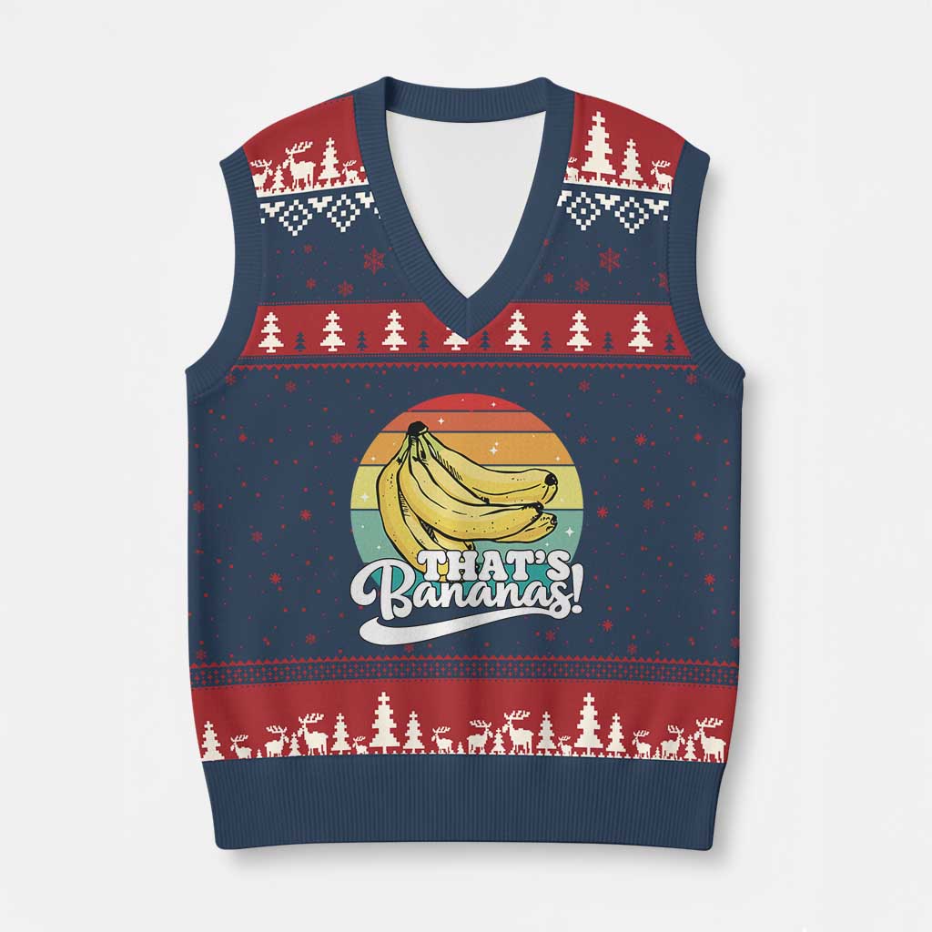 That's Bananas V-Neck Knit Sweater Vest Funny Banana Lover Saying - Wonder Print Shop