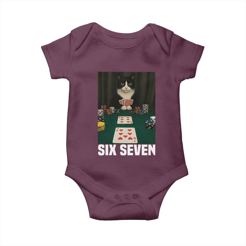 67 Poker Cat Baby Onesie Funny Six Seven Meme - Wonder Print Shop