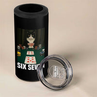 67 Poker Cat 4 in 1 Can Cooler Tumbler Funny Six Seven Meme - Wonder Print Shop