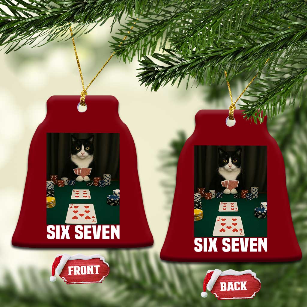 67 Poker Cat Ceramic Ornament Funny Six Seven Meme - Wonder Print Shop