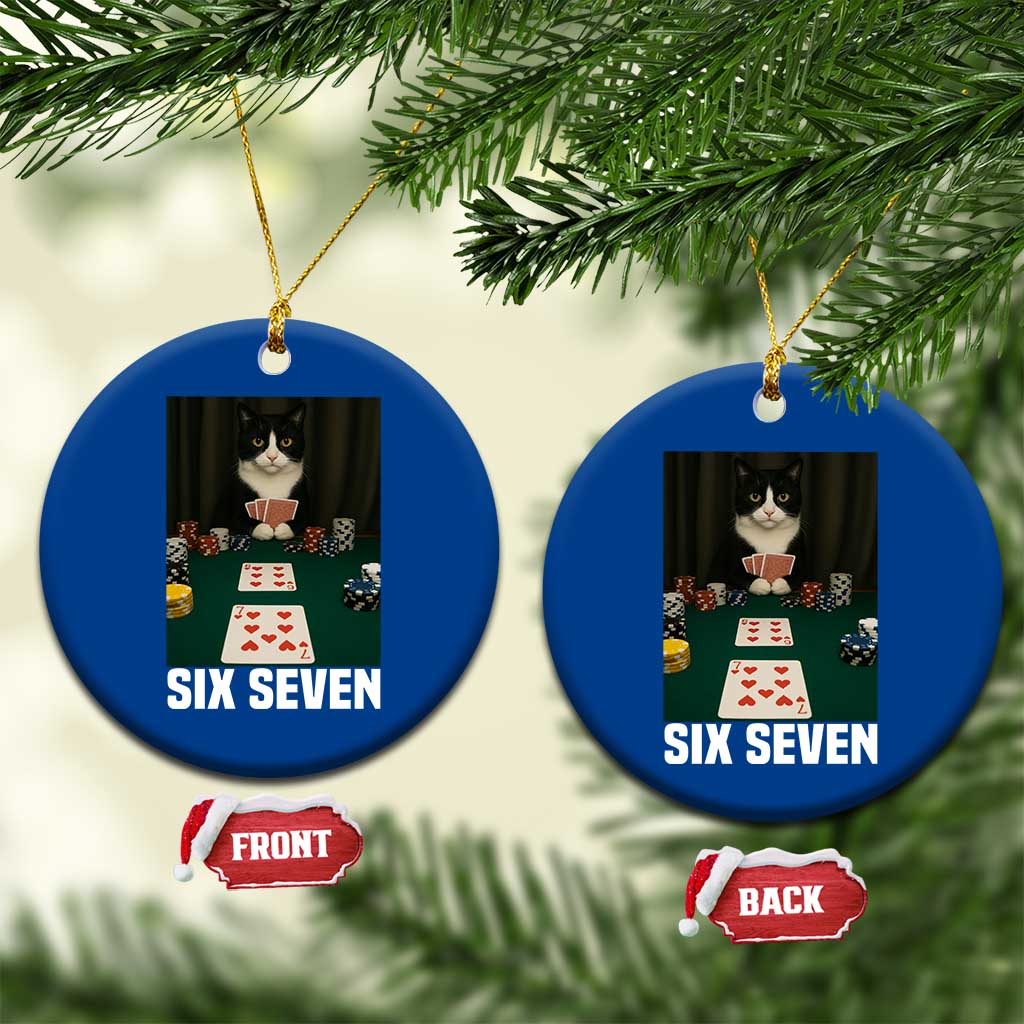 67 Poker Cat Ceramic Ornament Funny Six Seven Meme - Wonder Print Shop