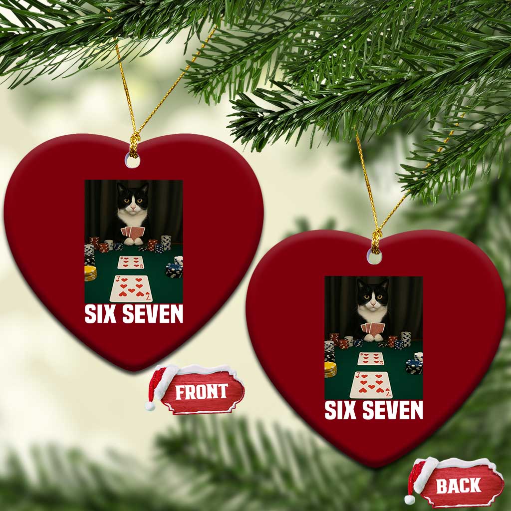 67 Poker Cat Ceramic Ornament Funny Six Seven Meme - Wonder Print Shop