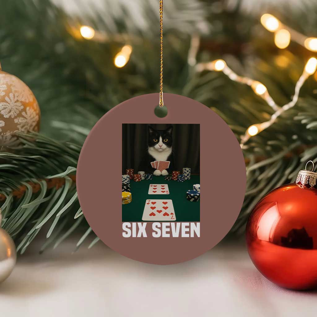67 Poker Cat Ceramic Ornament Funny Six Seven Meme - Wonder Print Shop