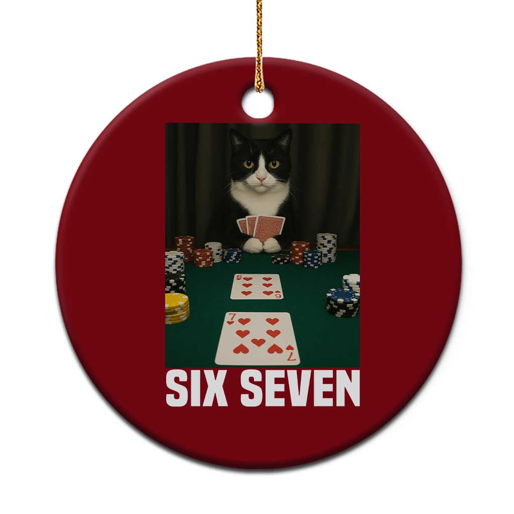 67 Poker Cat Ceramic Ornament Funny Six Seven Meme - Wonder Print Shop
