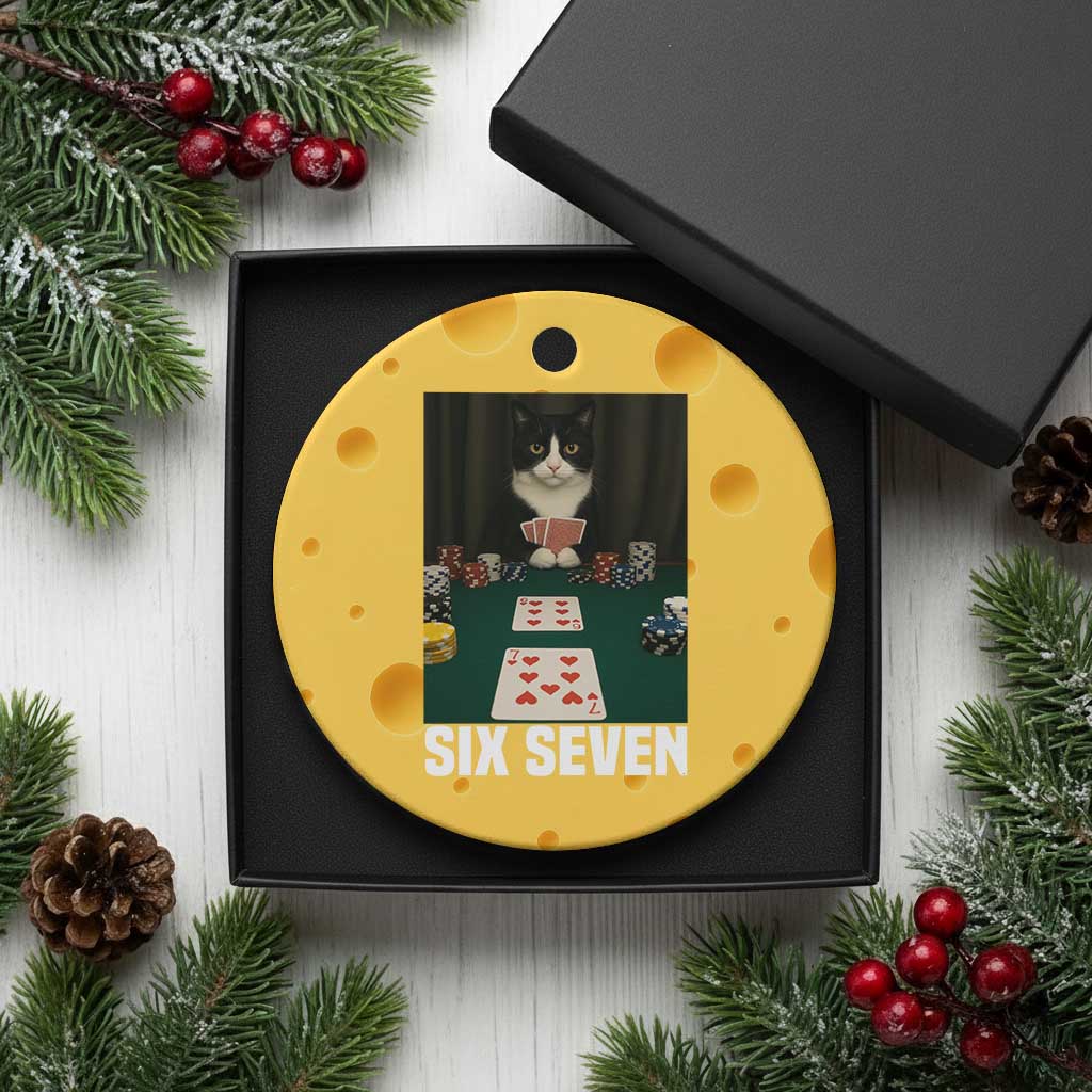 67 Poker Cat Ceramic Ornament Funny Six Seven Meme - Wonder Print Shop