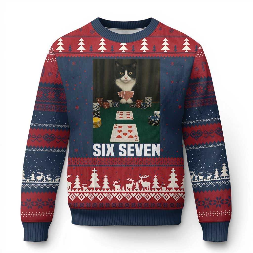 67 Poker Cat Ugly Christmas Sweater Funny Six Seven Meme - Wonder Print Shop