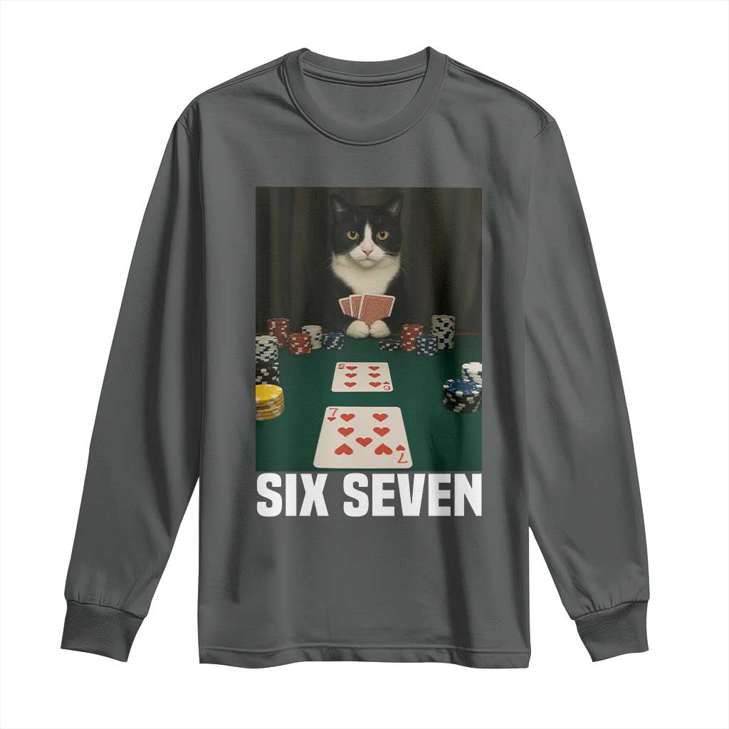 67 Poker Cat Long Sleeve Shirt Funny Six Seven Meme - Wonder Print Shop